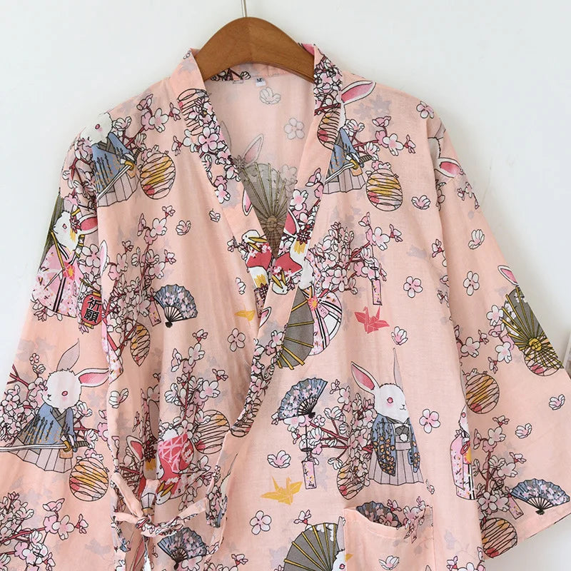 Ladies Cotton Kimono Bathrobe Loose Homewear Pajamas Robes for Women Multi Colors Printed Cardigan Sleep Wear Womens Robe