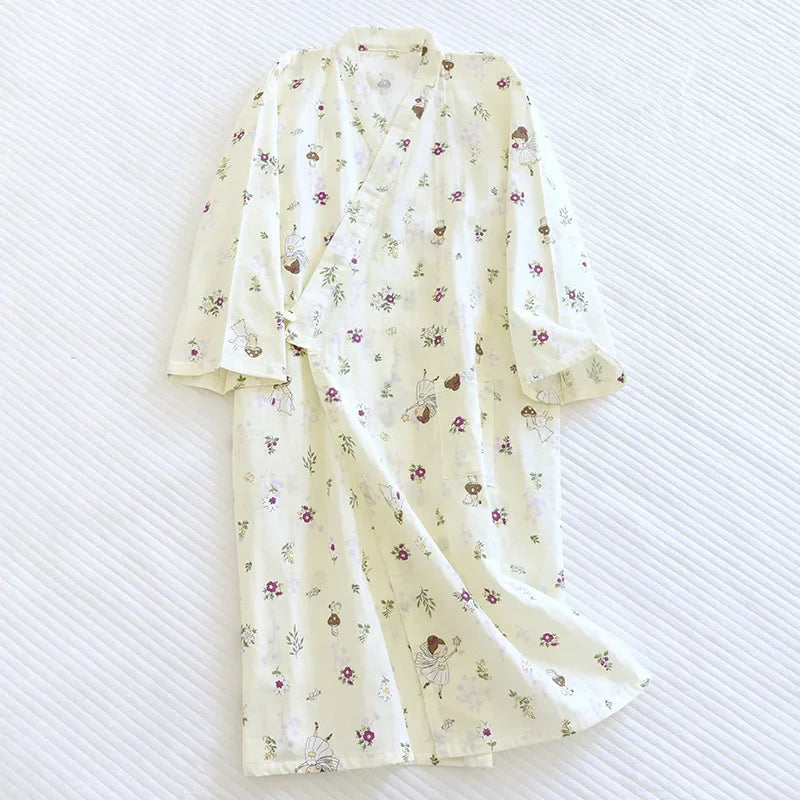 Ladies Cotton Kimono Bathrobe Loose Homewear Pajamas Robes for Women Multi Colors Printed Cardigan Sleep Wear Womens Robe