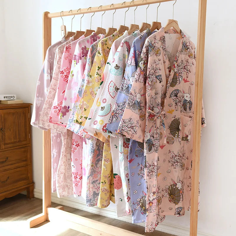 Ladies Cotton Kimono Bathrobe Loose Homewear Pajamas Robes for Women Multi Colors Printed Cardigan Sleep Wear Womens Robe