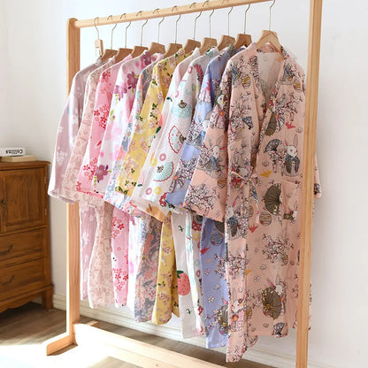 Ladies Cotton Kimono Bathrobe Loose Homewear Pajamas Robes for Women Multi Colors Printed Cardigan Sleep Wear Womens Robe