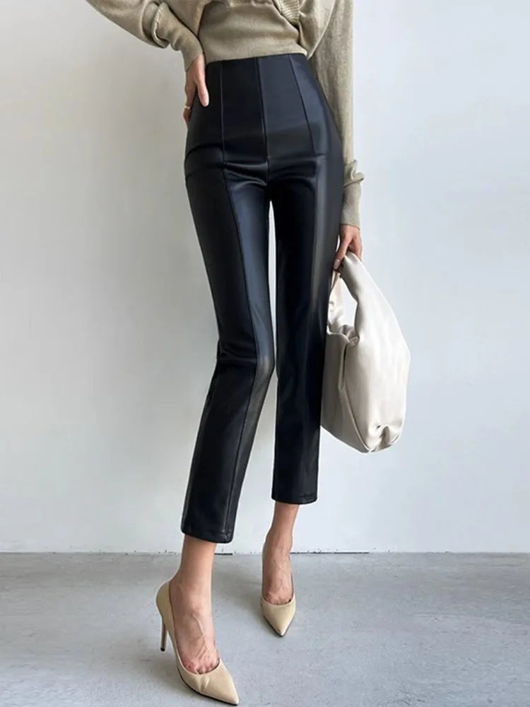 PU Autumn Winter Leather Pencil Pant Women Bodycon Fashion Office High Waist Ladies Trousers Casual Woman Pants