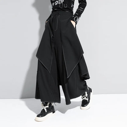 Korean Woman Pants New 2025 Black Loose False Two-piece Wide Legs Pants Ladies Casual Streetwear Hurajuku Trousers  Ladies