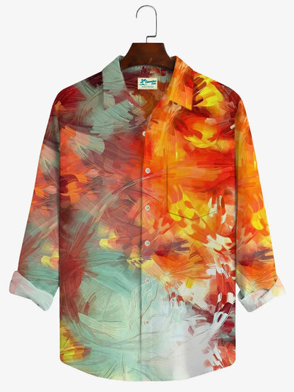 Men's shirt red maple leaf autumn long sleeve lapel shirt top shirt casual shirt Hawaiian shirt casual breathable simple fashion