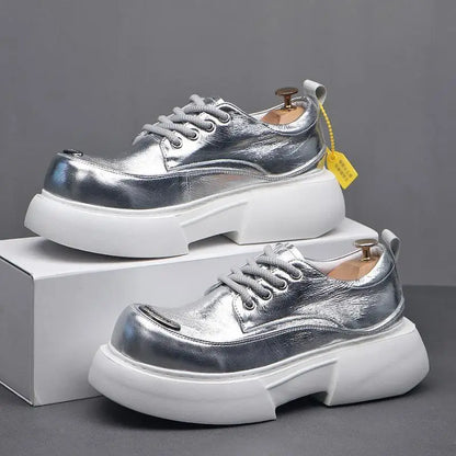 Luxury Silvery Man Shoes Platform Heightening Fashion Leather Shoes for Man Wear-resistant Lightweight Sneakers Shoes Men
