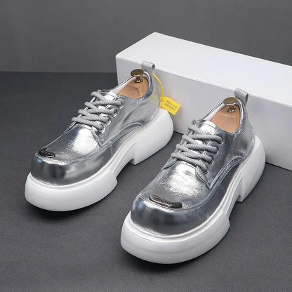 Luxury Silvery Man Shoes Platform Heightening Fashion Leather Shoes for Man Wear-resistant Lightweight Sneakers Shoes Men