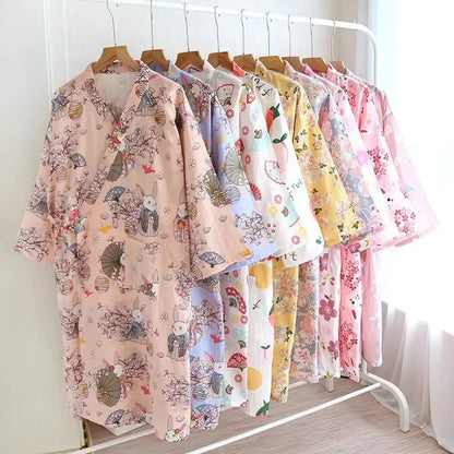 Ladies Cotton Kimono Bathrobe Loose Homewear Pajamas Robes for Women Multi Colors Printed Cardigan Sleep Wear Womens Robe