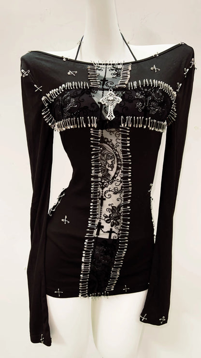 y2k fashion y2k clothes y2k crop top gothic clothes vintage shirt y2k shirt Gothic shirt Punk shirt Harajuku shirt Cross shirt