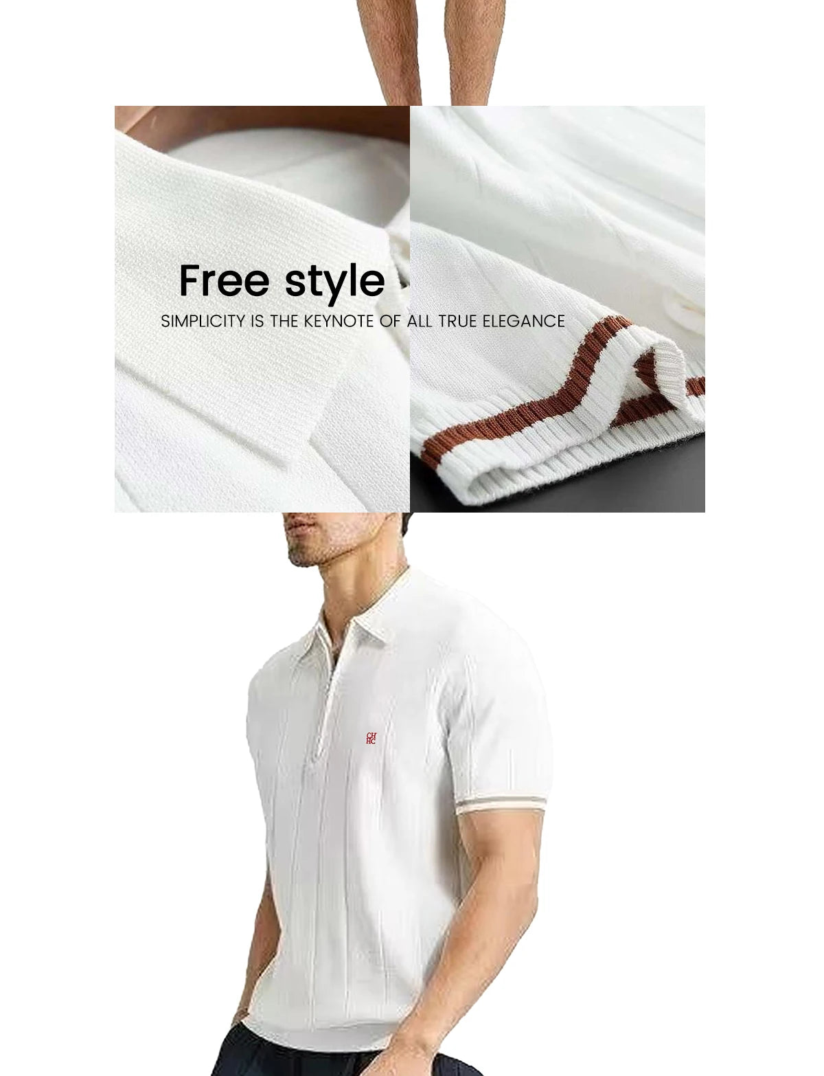 CHCH Men's Polo Shirt Summer Ribbed Knitted Breathable Cool Texture Polo Shirt