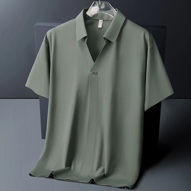 Polo Shirt Men M-6XL 7XL 8XL Summer New High Quality Mens Short-Sleeved Polo Shirt Ice Silk Men's Business Casual Polo Shirt 561