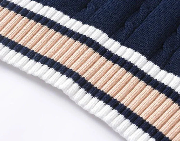 Striped White Knitted Sweaters for Men Blue Sleeveless Man Clothes V Neck Vest Red Waistcoat Jumpers Sweat-shirt Cigaret Cotton