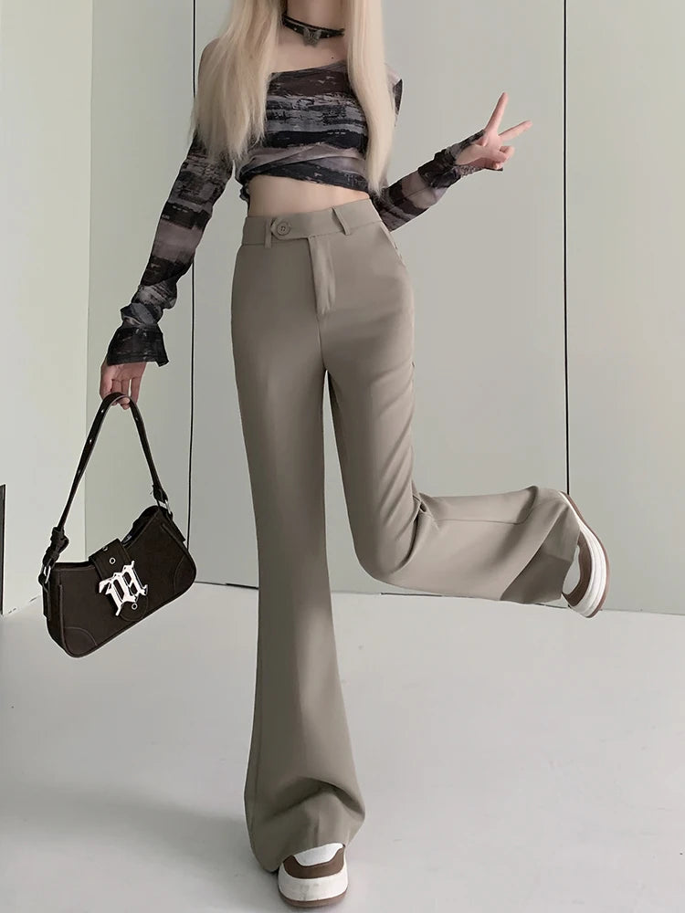 New Solid Black Women Pants High Waist Streetwear Fashion Flare Pants Women Casual Clothing Office Lady Long Straight Trousers