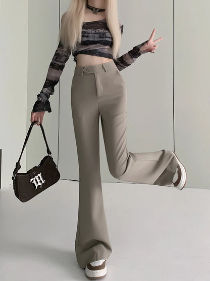 New Solid Black Women Pants High Waist Streetwear Fashion Flare Pants Women Casual Clothing Office Lady Long Straight Trousers