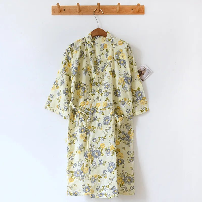 Ladies Cotton Kimono Bathrobe Loose Homewear Pajamas Robes for Women Multi Colors Printed Cardigan Sleep Wear Womens Robe