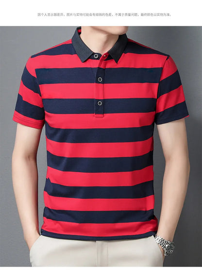 polo shirt men summer new high quality cotton men's Short sleeve polo shirt splicing stripes Mens Business casual polo shirt T01