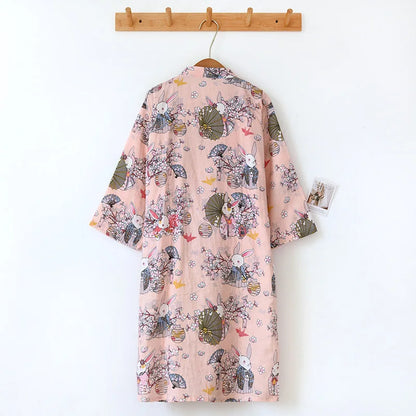Ladies Cotton Kimono Bathrobe Loose Homewear Pajamas Robes for Women Multi Colors Printed Cardigan Sleep Wear Womens Robe