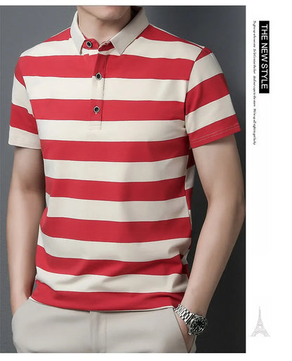 polo shirt men summer new high quality cotton men's Short sleeve polo shirt splicing stripes Mens Business casual polo shirt T01