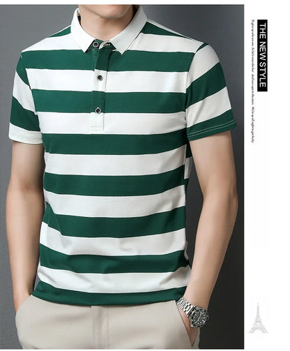 polo shirt men summer new high quality cotton men's Short sleeve polo shirt splicing stripes Mens Business casual polo shirt T01
