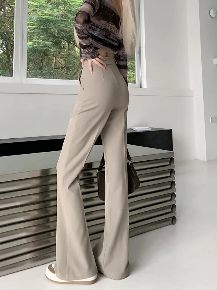 New Solid Black Women Pants High Waist Streetwear Fashion Flare Pants Women Casual Clothing Office Lady Long Straight Trousers