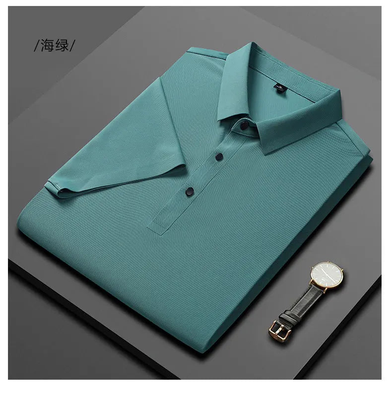 Polo Shirt Men Summer New High Quality Mens Short-Sleeved Polo Shirt Ice Silk Men's Business Casual Polo Shirt Size M-5XL 8888
