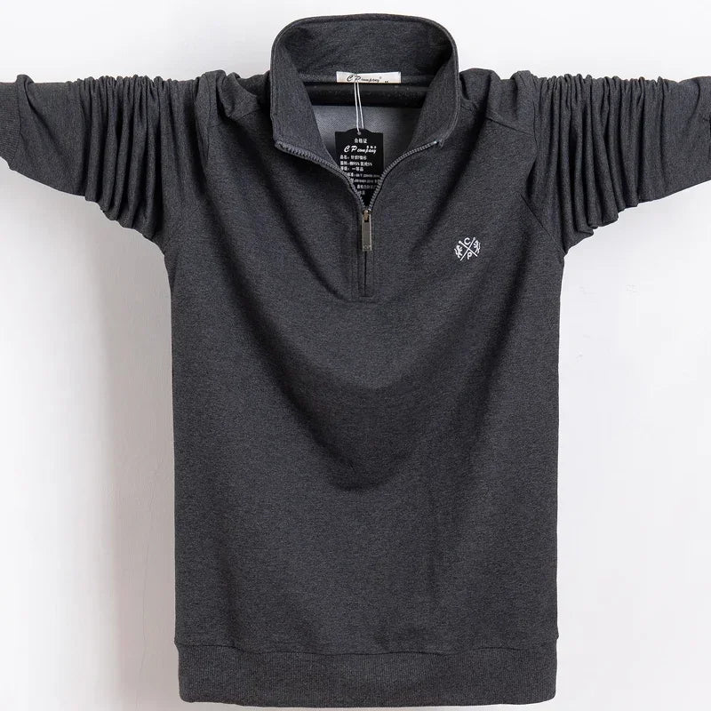 Men Polo Shirt 2025 Pure Cotton Men Business Casual Male Polo Shirt Autumn Long Sleeve Stand Collar Polo Shirt Plus Size 5XL 6XL