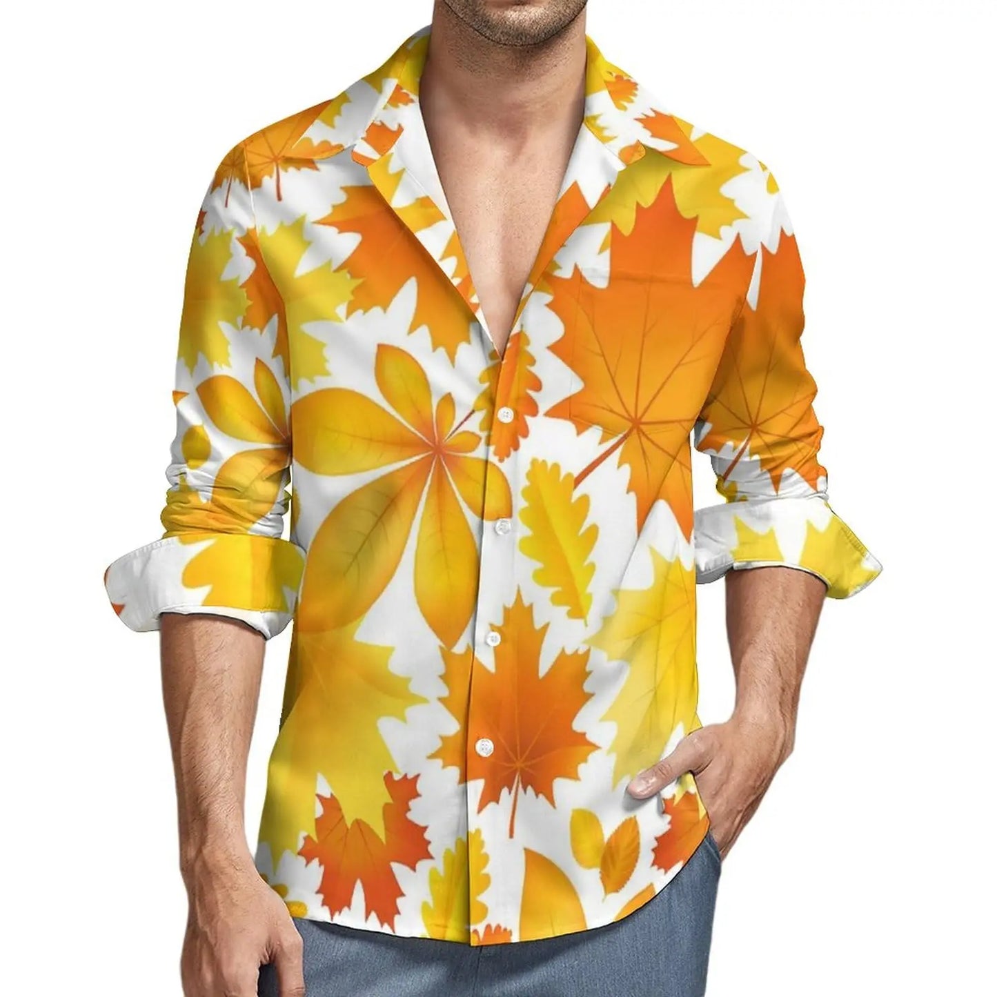 Men's shirt red maple leaf autumn long sleeve lapel shirt top shirt casual shirt Hawaiian shirt casual breathable simple fashion