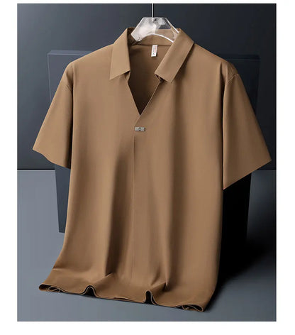 Polo Shirt Men M-6XL 7XL 8XL Summer New High Quality Mens Short-Sleeved Polo Shirt Ice Silk Men's Business Casual Polo Shirt 561