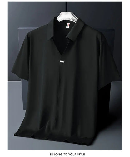 Polo Shirt Men M-6XL 7XL 8XL Summer New High Quality Mens Short-Sleeved Polo Shirt Ice Silk Men's Business Casual Polo Shirt 561