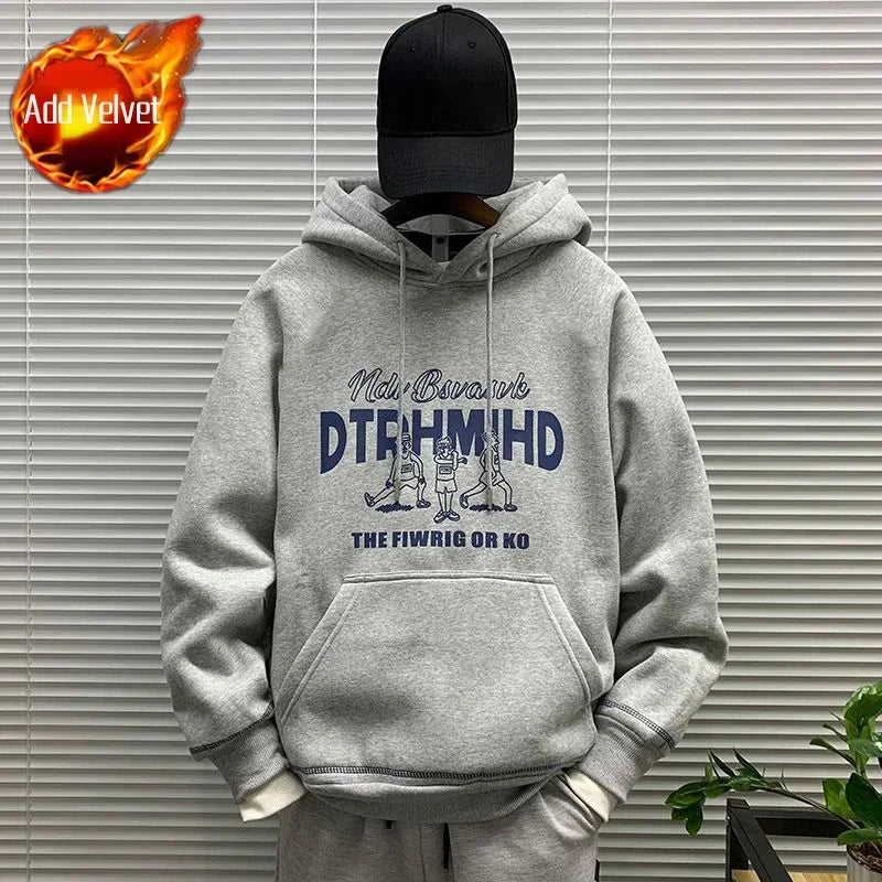 Men's Hooded Sweatshirt New In Korean Style Harajuku Fashion Sweat Shirt Loose Male Hoodie Winter Aesthetic Warm Tops Streetwear