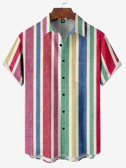 Men's Shirt Short Sleeve Colorful Stripe Print Button Shirt Summer Beach Shirt Camping Shirt Short Sleeve Men's Formal Shirt