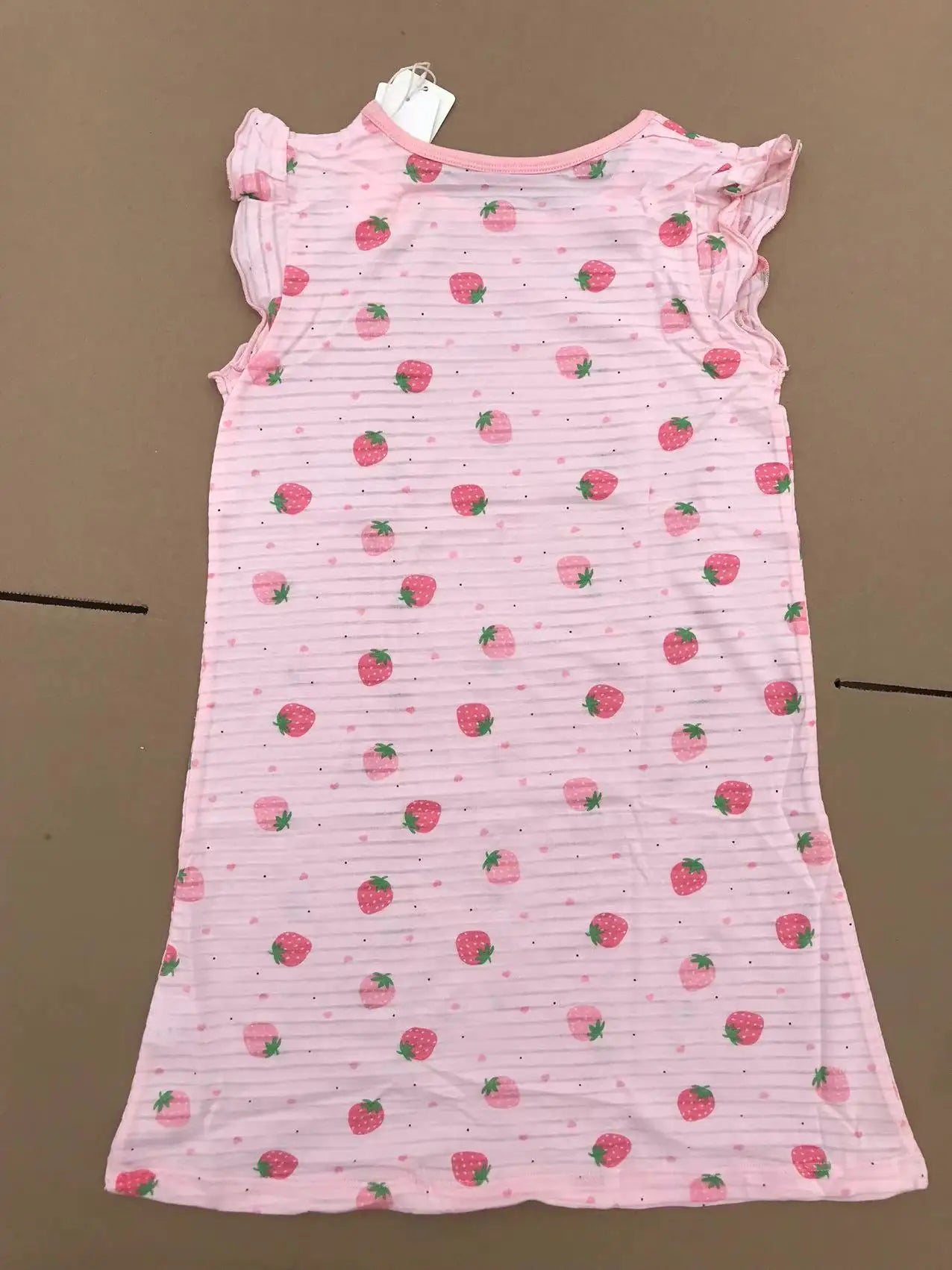 Girl Strawberry Prints Nightgown Dress Cotton Soft Breathable Kids Sleep Wear Quality Home Wear Size 110-170