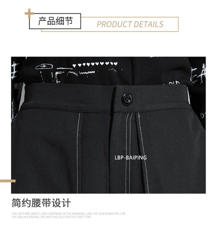 Korean Woman Pants New 2025 Black Loose False Two-piece Wide Legs Pants Ladies Casual Streetwear Hurajuku Trousers  Ladies