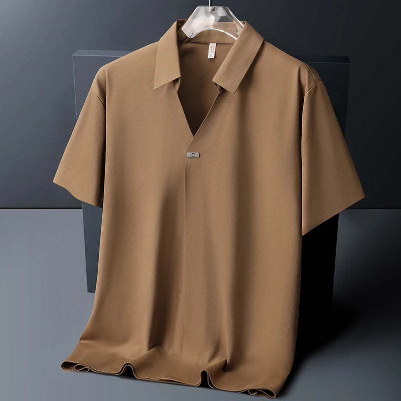 Polo Shirt Men M-6XL 7XL 8XL Summer New High Quality Mens Short-Sleeved Polo Shirt Ice Silk Men's Business Casual Polo Shirt 561