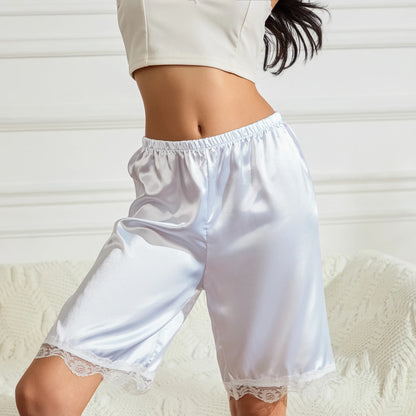Femme Solid Sleep Wear Summer Womens Comfy Casual Lace Hem Satin shorts Sleepwear Sleep Short