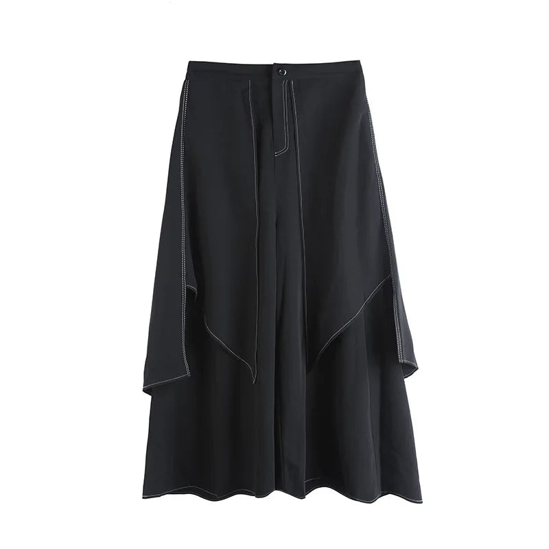 Korean Woman Pants New 2025 Black Loose False Two-piece Wide Legs Pants Ladies Casual Streetwear Hurajuku Trousers  Ladies