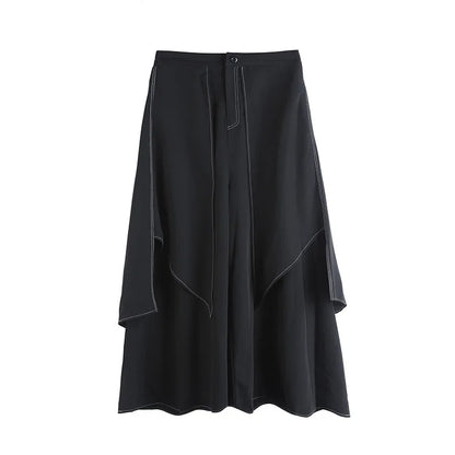 Korean Woman Pants New 2025 Black Loose False Two-piece Wide Legs Pants Ladies Casual Streetwear Hurajuku Trousers  Ladies