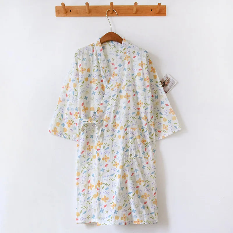 Ladies Cotton Kimono Bathrobe Loose Homewear Pajamas Robes for Women Multi Colors Printed Cardigan Sleep Wear Womens Robe