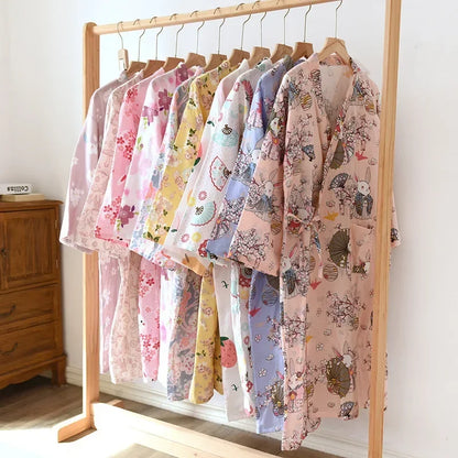 Ladies Cotton Kimono Bathrobe Loose Homewear Pajamas Robes for Women Multi Colors Printed Cardigan Sleep Wear Womens Robe