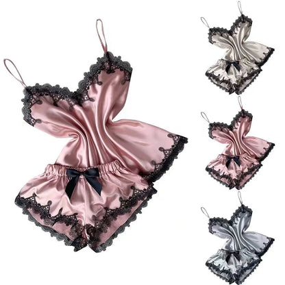 Sexy Lingerie Women Sleep Wear Camisole Bow Shorts V-Neck Tops Velvet Pajamas Sleepwear пижама женская Hot