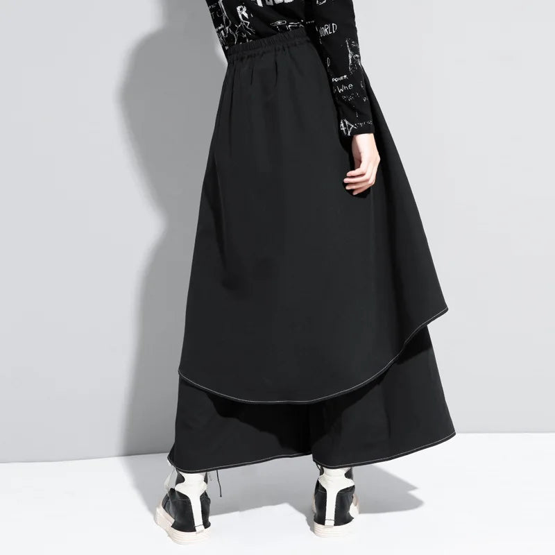 Korean Woman Pants New 2025 Black Loose False Two-piece Wide Legs Pants Ladies Casual Streetwear Hurajuku Trousers  Ladies
