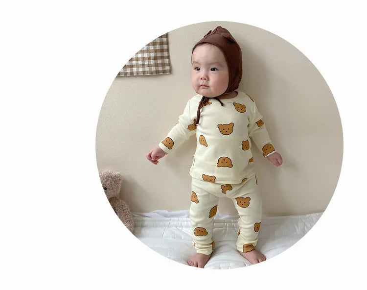 0-3Y Baby Pajama Suit Toddler Boys Sleep Wear Infant Girls Pyjama Cartoon Print Night Wear