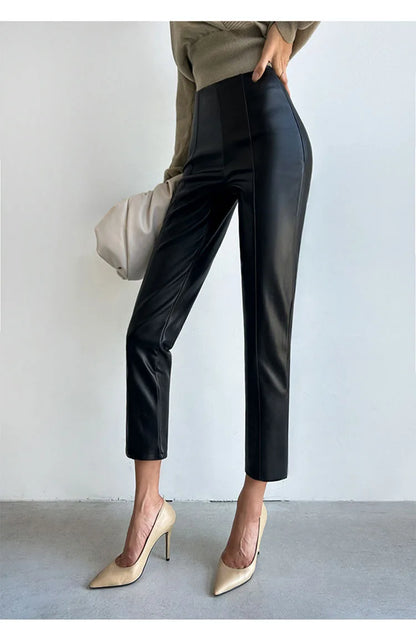 PU Autumn Winter Leather Pencil Pant Women Bodycon Fashion Office High Waist Ladies Trousers Casual Woman Pants