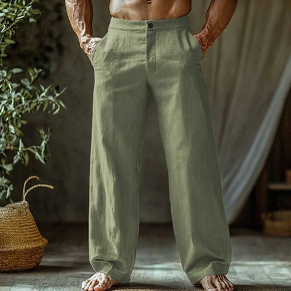 Men's Cotton and Linen Beach Pants Loose Straight Leg Pants Breathable Casual Pants Men's Cotton Pants, Men's Jogging Pants