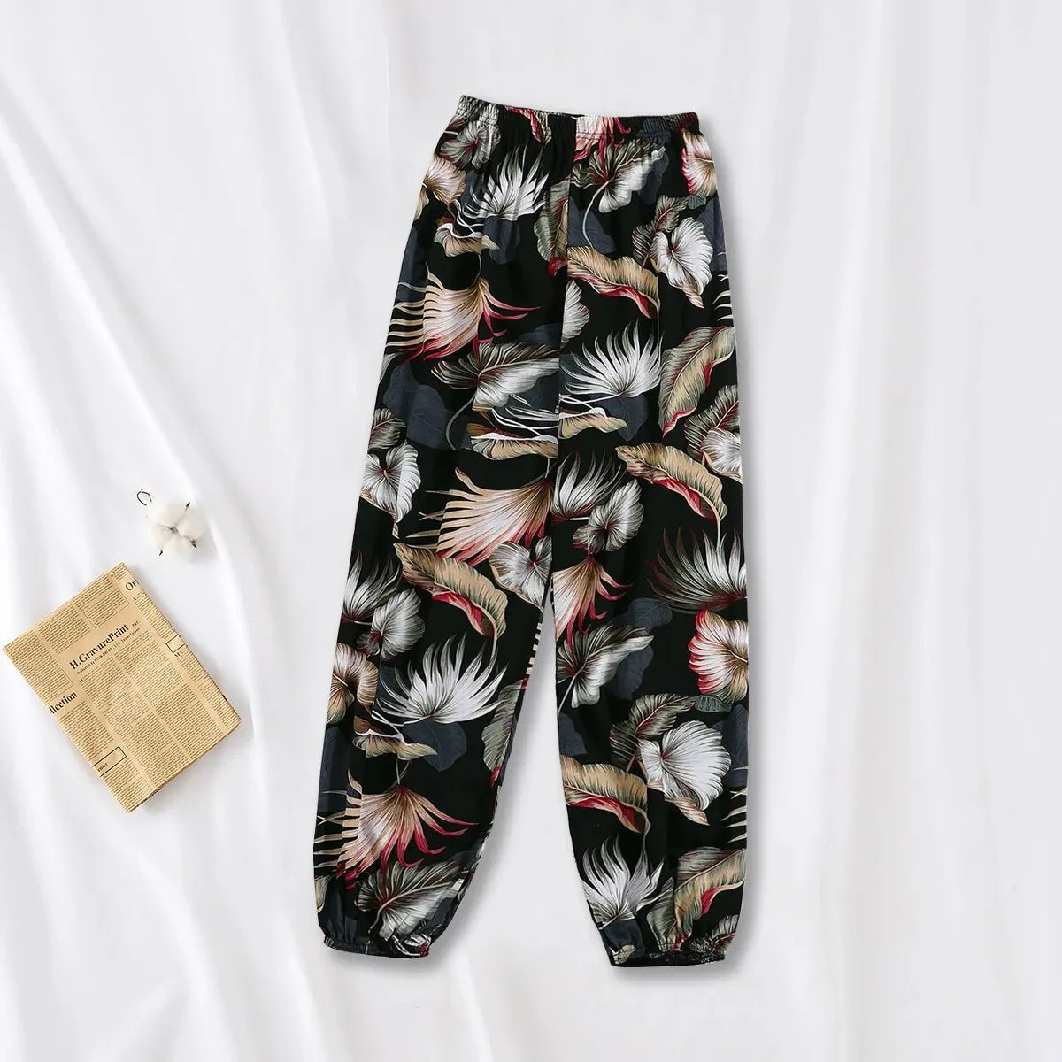 Women Casual Loose Cozy Pants Elastic Pants Feet Harem Pants Sweatpants Pants Summer Beach Pants Elastic Waistband