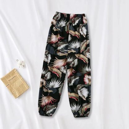 Women Casual Loose Cozy Pants Elastic Pants Feet Harem Pants Sweatpants Pants Summer Beach Pants Elastic Waistband