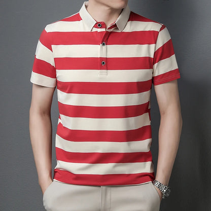 polo shirt men summer new high quality cotton men's Short sleeve polo shirt splicing stripes Mens Business casual polo shirt T01