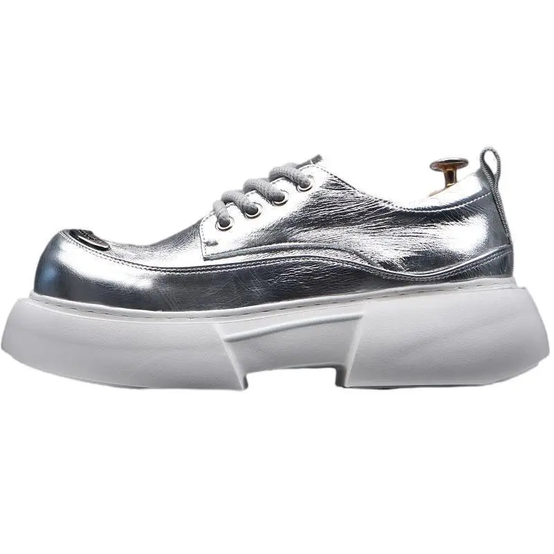 Luxury Silvery Man Shoes Platform Heightening Fashion Leather Shoes for Man Wear-resistant Lightweight Sneakers Shoes Men