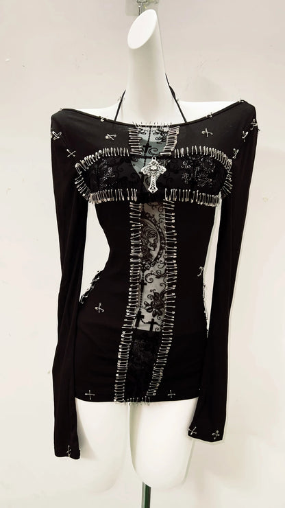 y2k fashion y2k clothes y2k crop top gothic clothes vintage shirt y2k shirt Gothic shirt Punk shirt Harajuku shirt Cross shirt