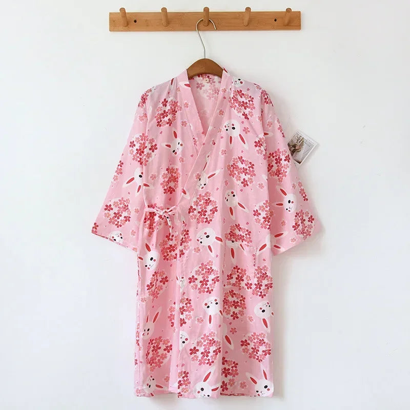 Ladies Cotton Kimono Bathrobe Loose Homewear Pajamas Robes for Women Multi Colors Printed Cardigan Sleep Wear Womens Robe