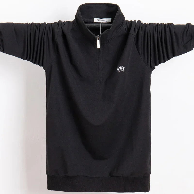 Men Polo Shirt 2025 Pure Cotton Men Business Casual Male Polo Shirt Autumn Long Sleeve Stand Collar Polo Shirt Plus Size 5XL 6XL