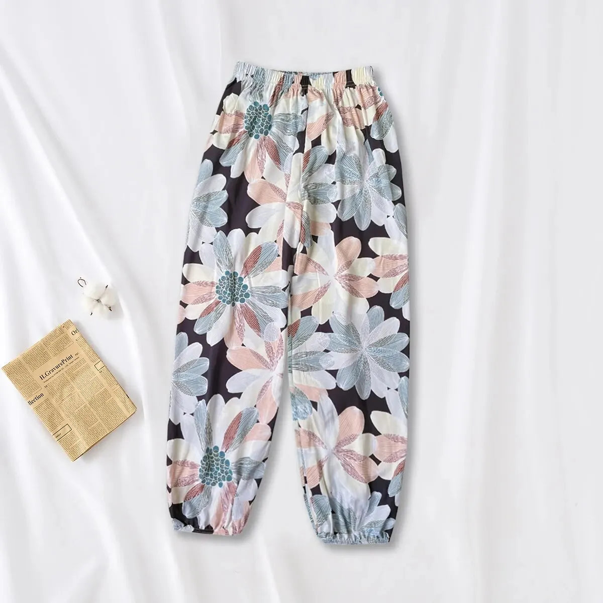 Women Casual Loose Cozy Pants Elastic Pants Feet Harem Pants Sweatpants Pants Summer Beach Pants Elastic Waistband